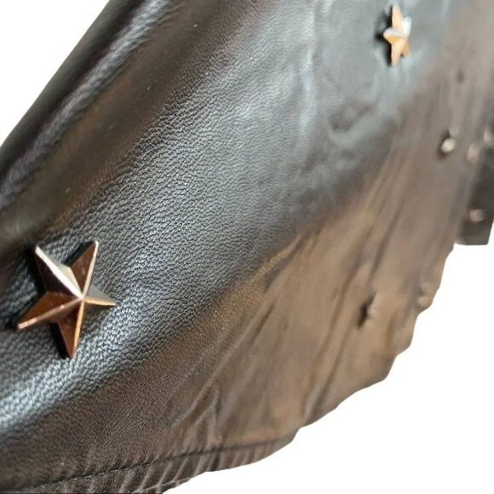 Sans Souci Star Studded Black Metal Vegan Leather Skirt Size L - Picture 10 of 12